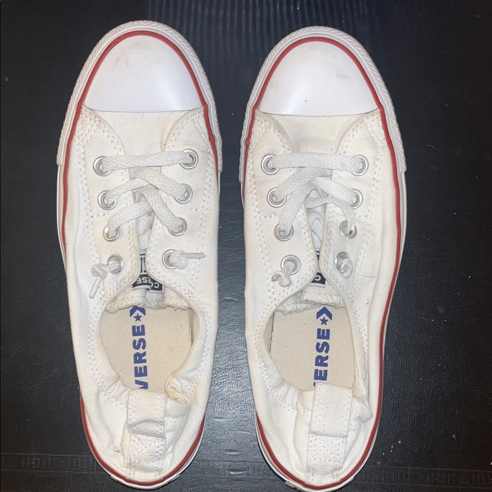 Converse Women’s White Low Top Canvas Sneakers with Red Accent